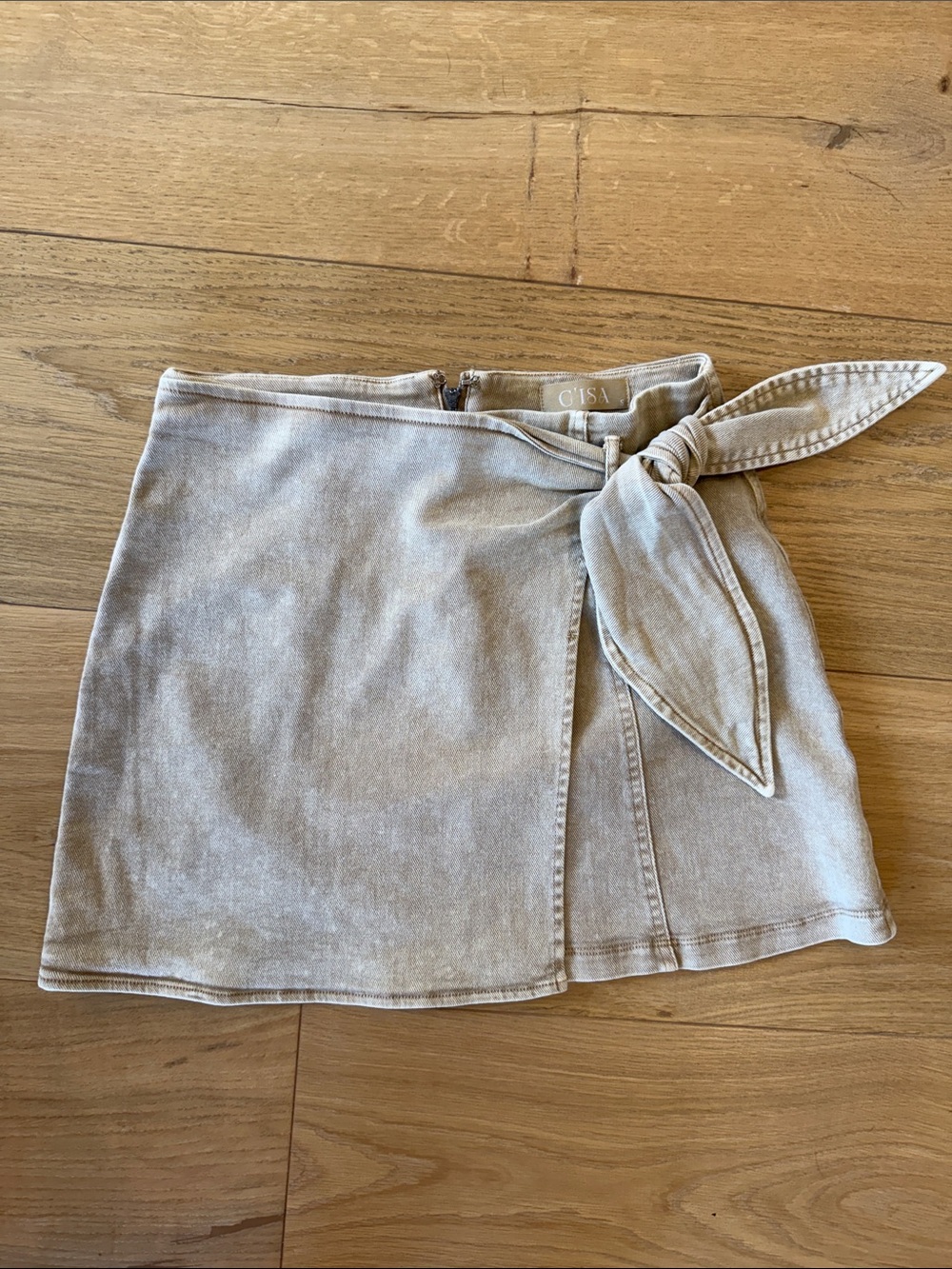 C/sa Tie-Waist Denim Mini Skirt - Light Taupe/Beige